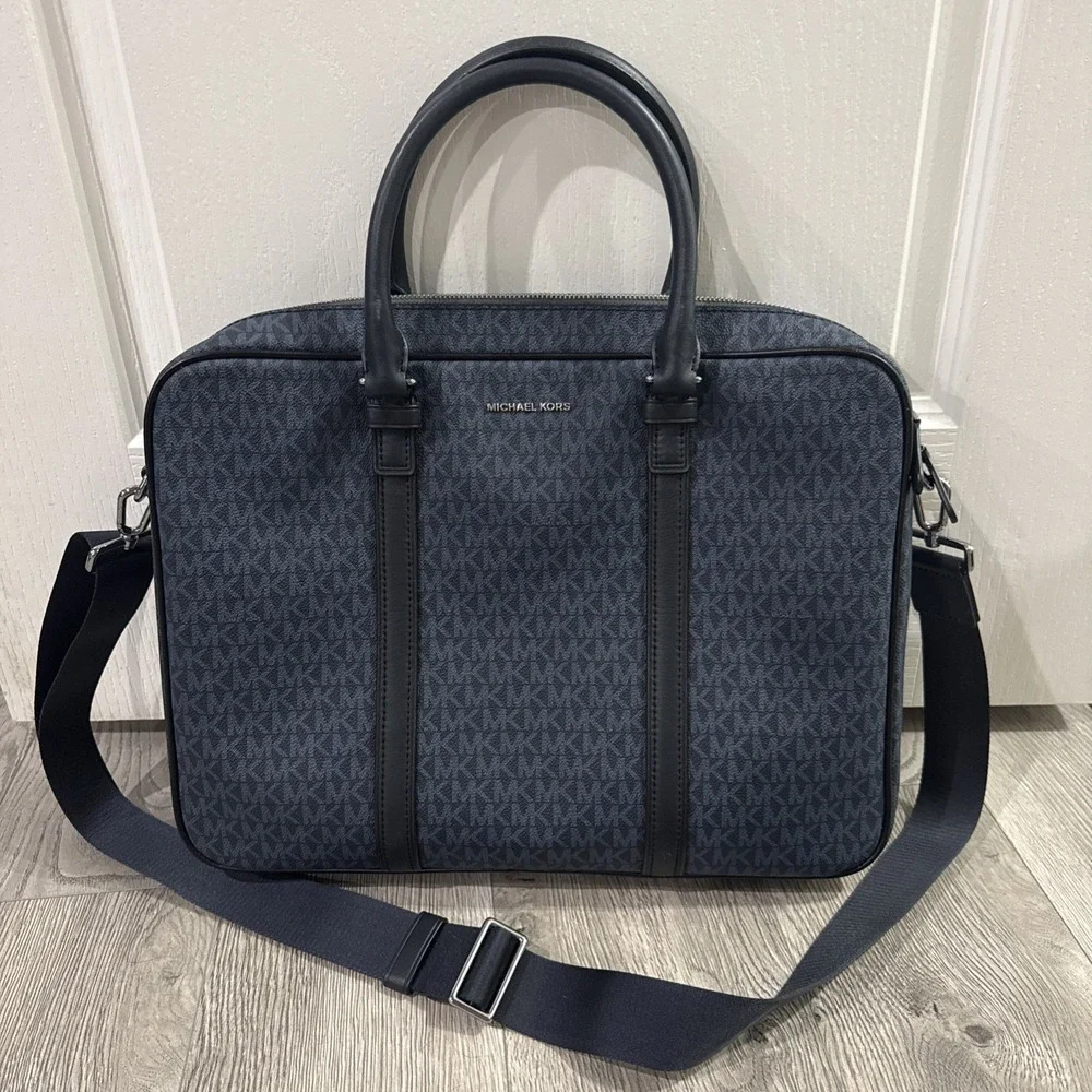 Michael Kors Hudson Logo Double Gusset Briefcase Carry Laptop Bag Reg $425